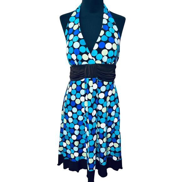 Speechless NWT Y2K BabyDoll Blue Polka Dot Brown Halter Party Mod Retro XL - Picture 1 of 8